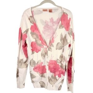 NorthCrest Classic Floral Cardigan Sweater Pink White‎ Cotton blend Large